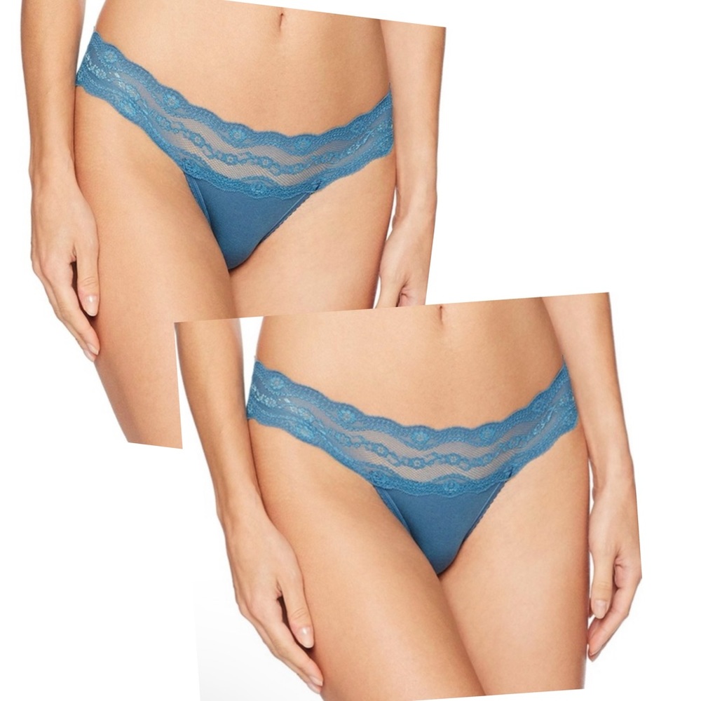 B'Temptd Wacoal B'Adorable Blue Lace Thong Panties 2 PAIRS XL Size Extra Large
